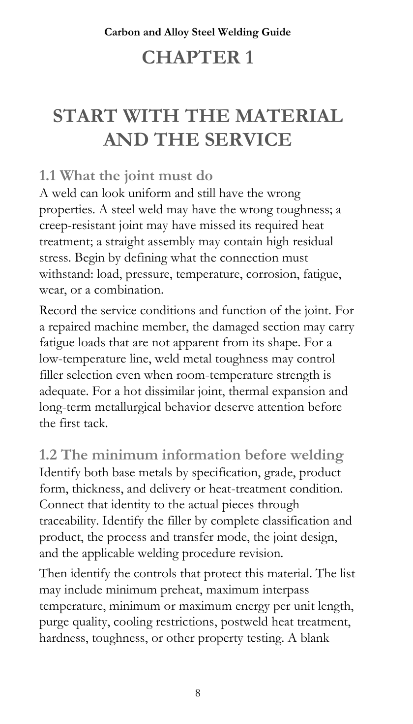 First page of Chapter 1 for The Carbon and Alloy Steel Welding Guide