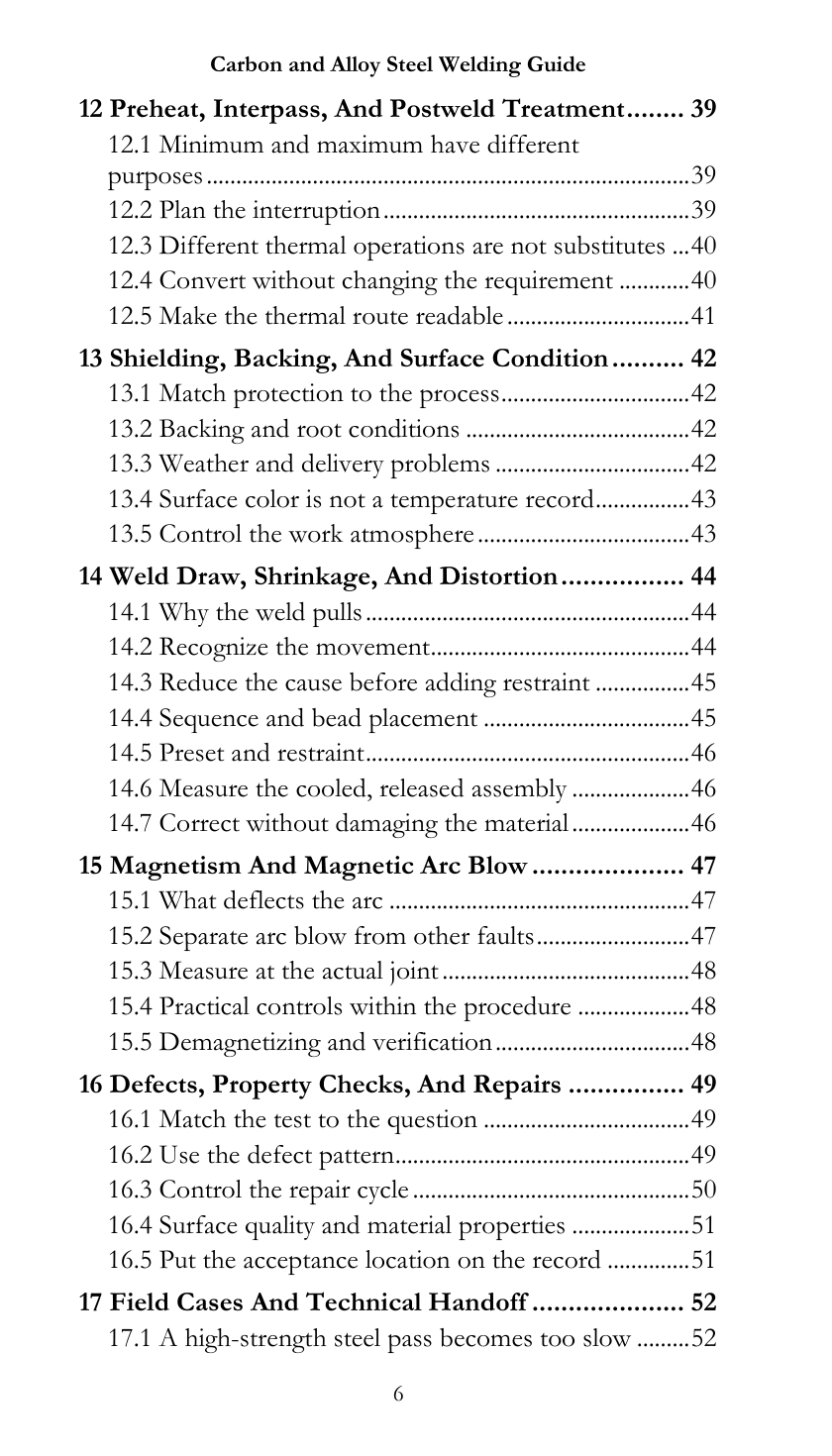 Table of contents for The Carbon and Alloy Steel Welding Guide