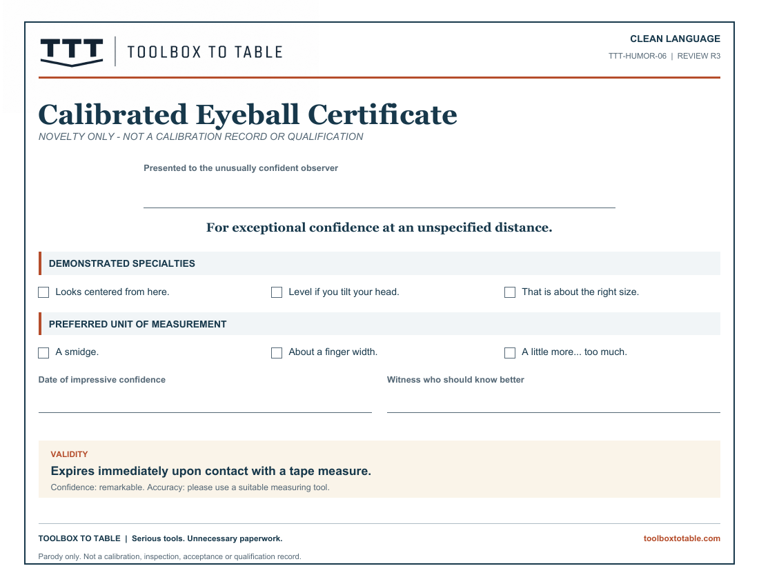 Preview of Calibrated Eyeball Certificate