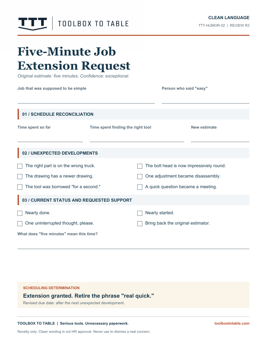 Preview of Five-Minute Job Extension Request
