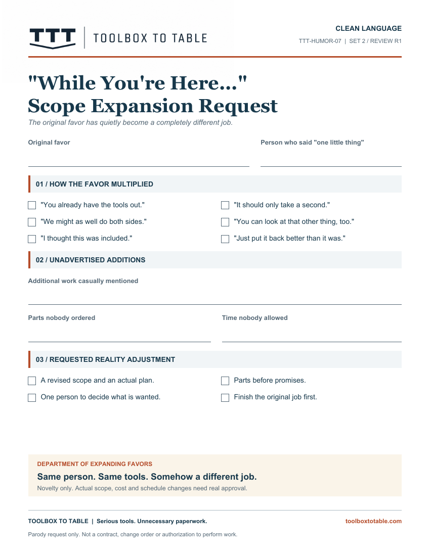 Preview of While You’re Here Scope Expansion Request