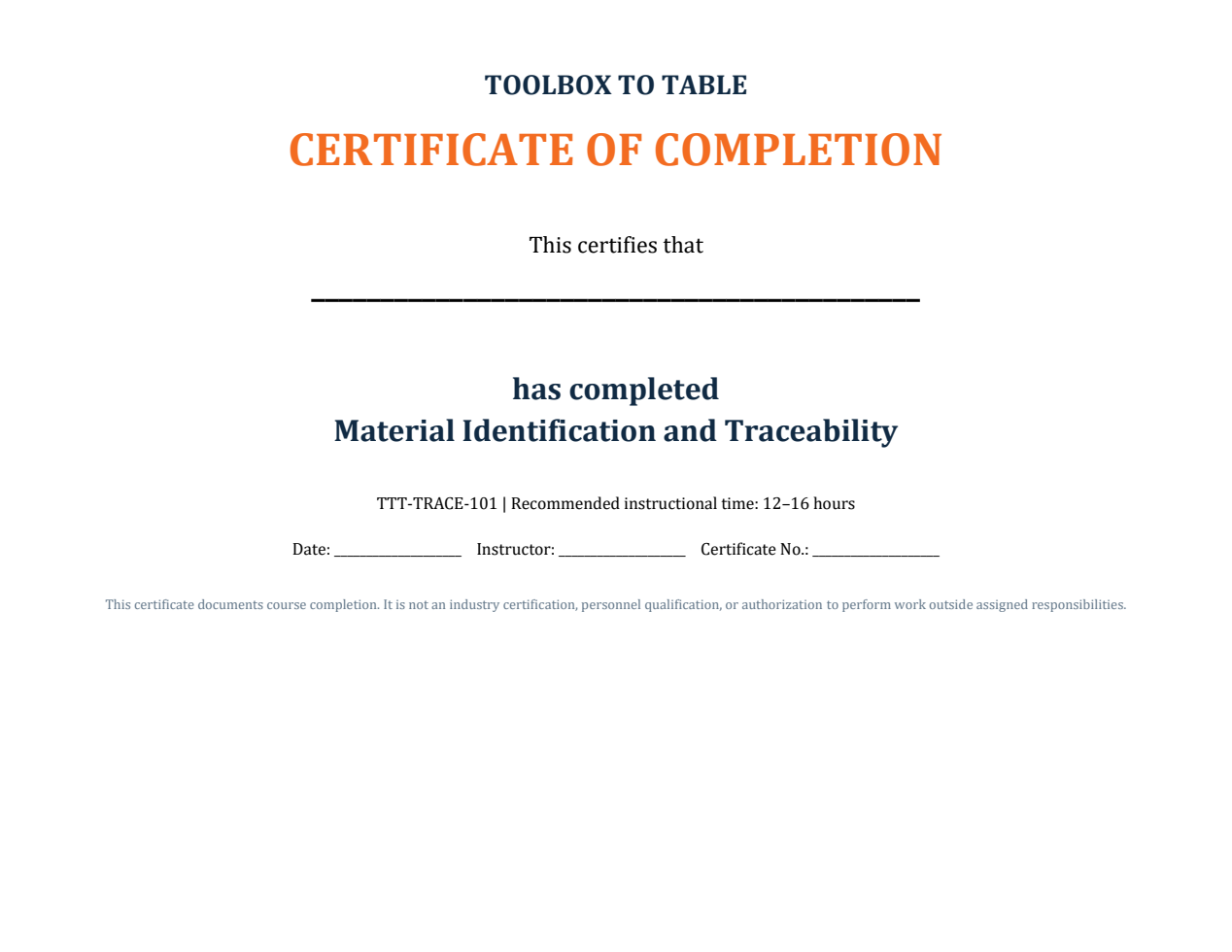 Course completion certificate