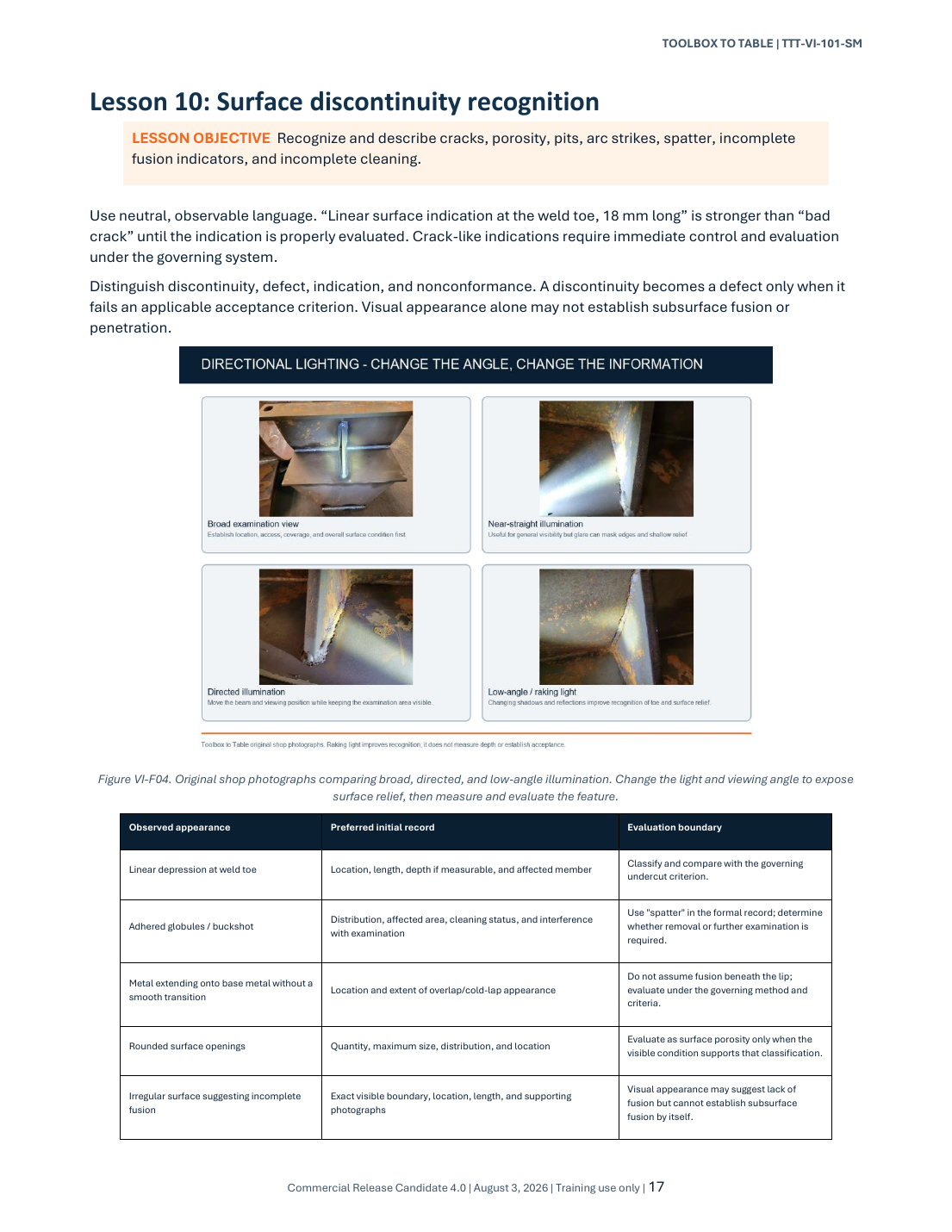 Surface condition recognition and directional lighting lesson